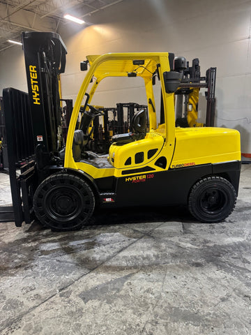 2019 HYSTER H120FT 12000 LB KUBOTA DIESEL FORKLIFT 102/209" 3 STAGE MAST SIDE SHIFTING FORK POSITIONER ONLY 1478 HOURS STOCK # BF9255829-BUF - United Lift LLC